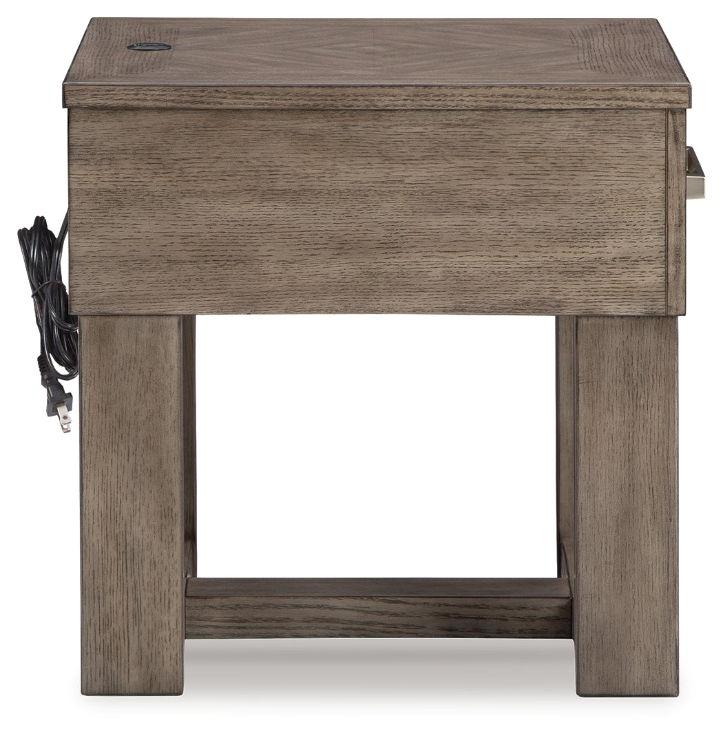 Loyaska Coffee Table with 2 End Tables in Grayish Brown/White by Ashley at Eve Furniture