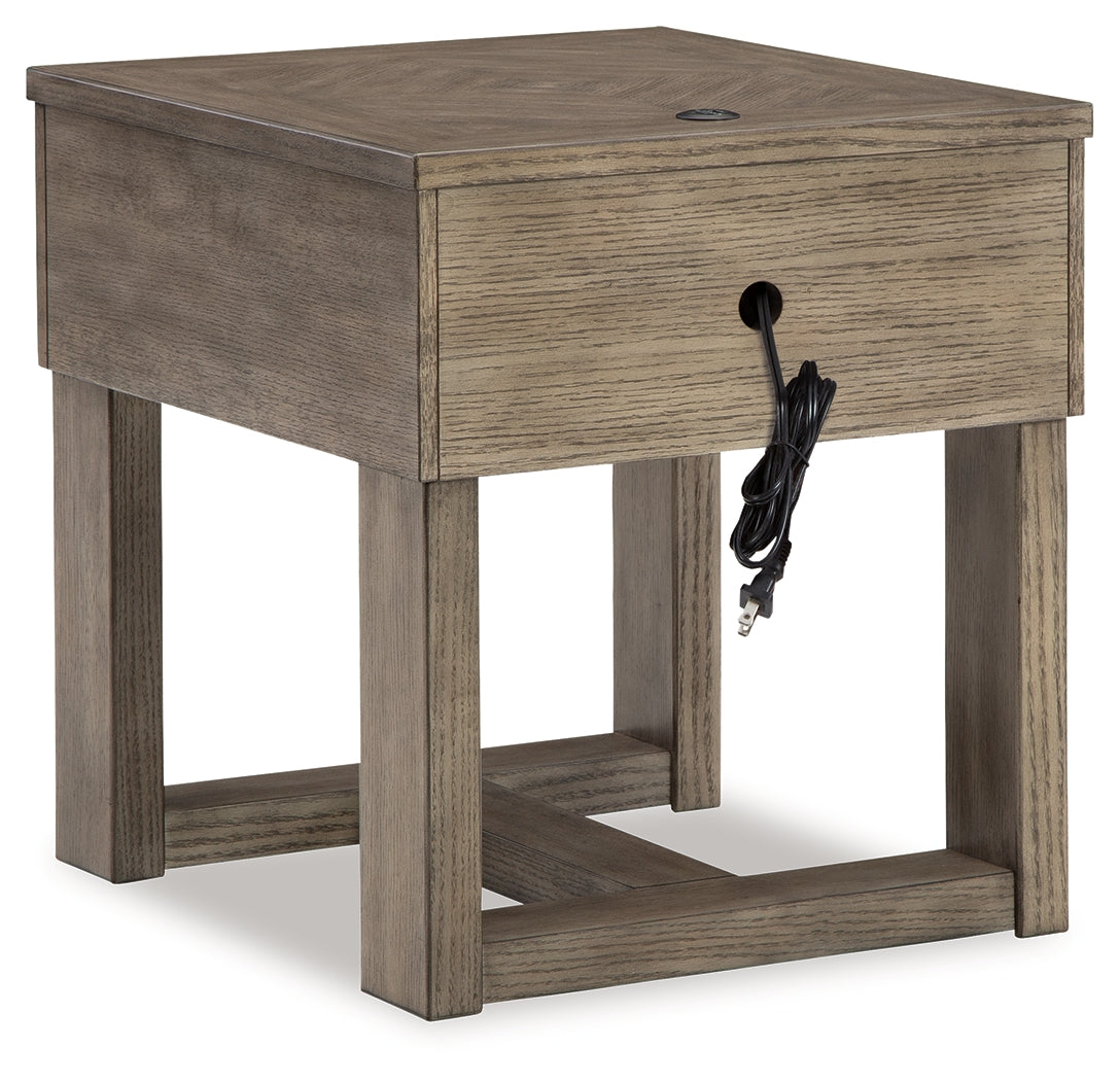 Loyaska Coffee Table with 2 End Tables in Grayish Brown/White by Ashley at Eve Furniture