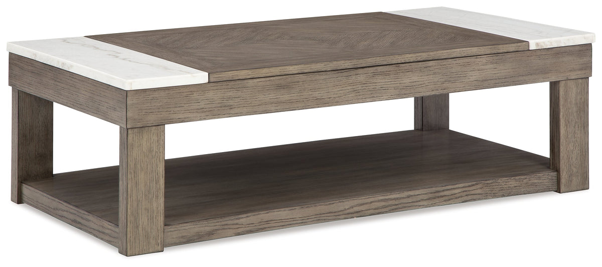 Loyaska Coffee Table with 2 End Tables in Grayish Brown/White by Ashley at Eve Furniture