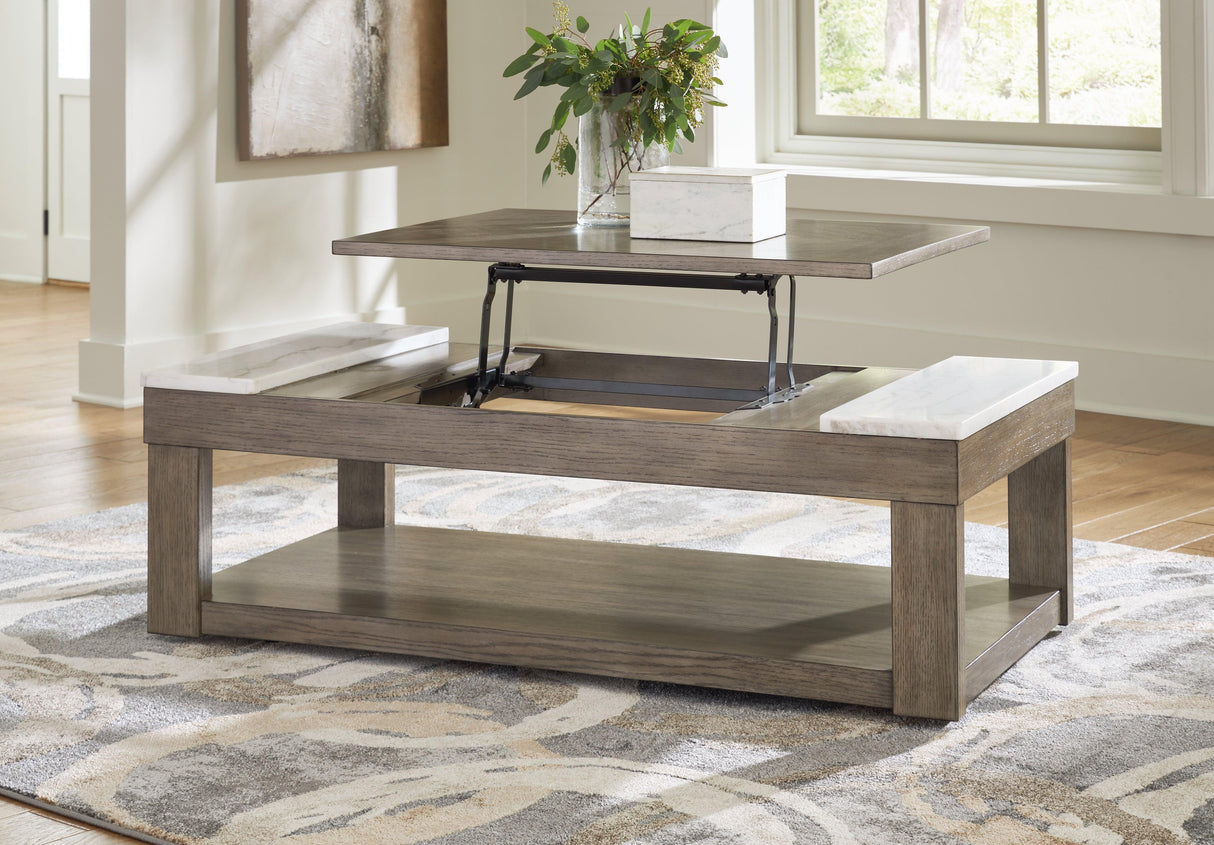 Loyaska Grayish Brown/White Lift-Top Coffee Table by Ashley at Eve Furniture