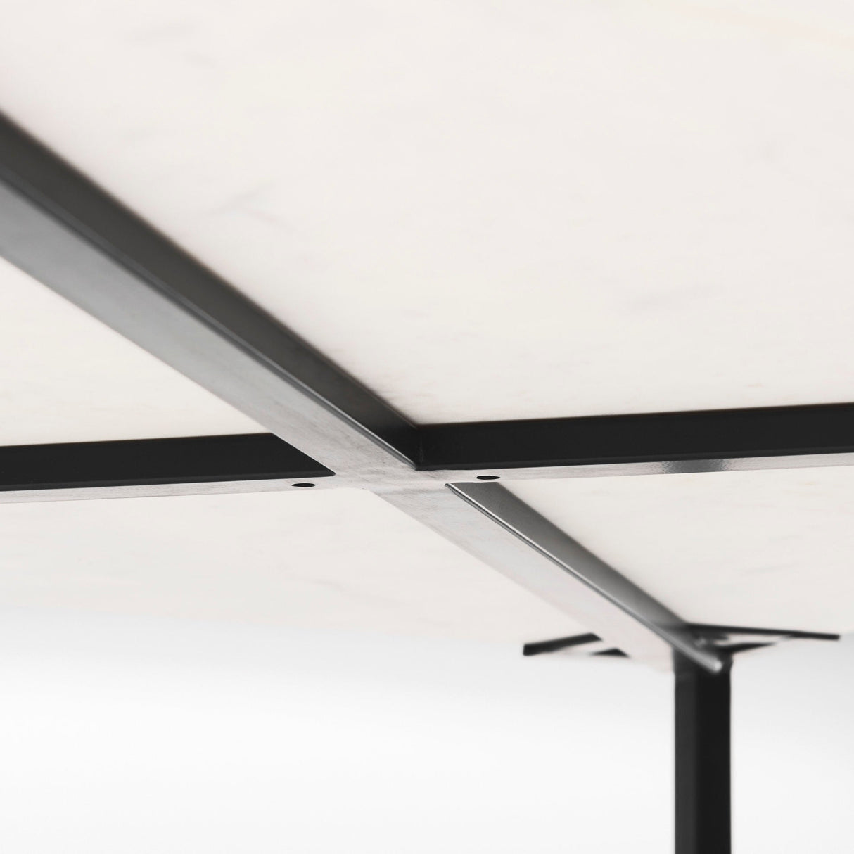 Lucas 30x30 White Marble Top Black Metal Base Coffee Table by Mercana at Eve Furniture