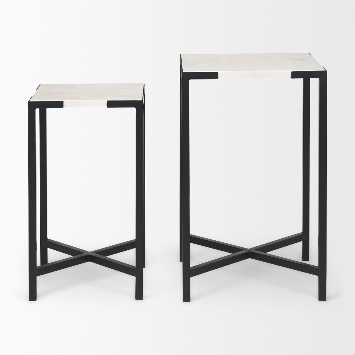 Lucas III (Set of 2) 15L x 15W; 12L x 12W White Marble W/Black Iron Frame Accent Tables by Mercana at Eve Furniture