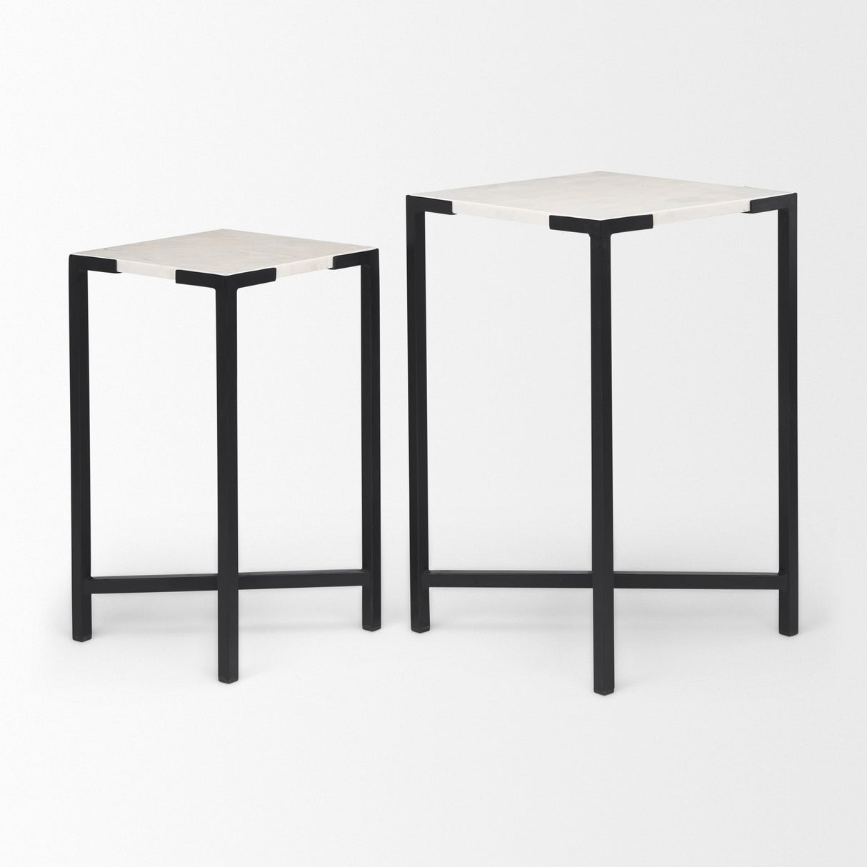 Lucas III (Set of 2) 15L x 15W; 12L x 12W White Marble W/Black Iron Frame Accent Tables by Mercana at Eve Furniture