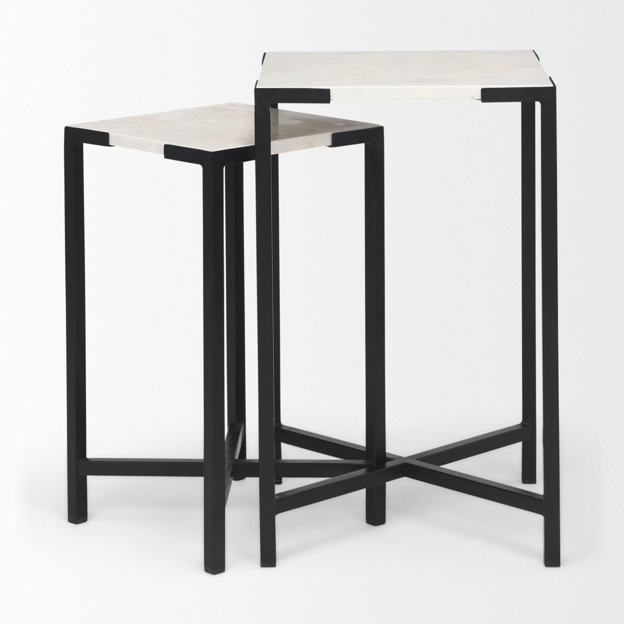 Lucas III (Set of 2); White Marble W/Black Iron Frame Accent Tables by Mercana at Eve Furniture