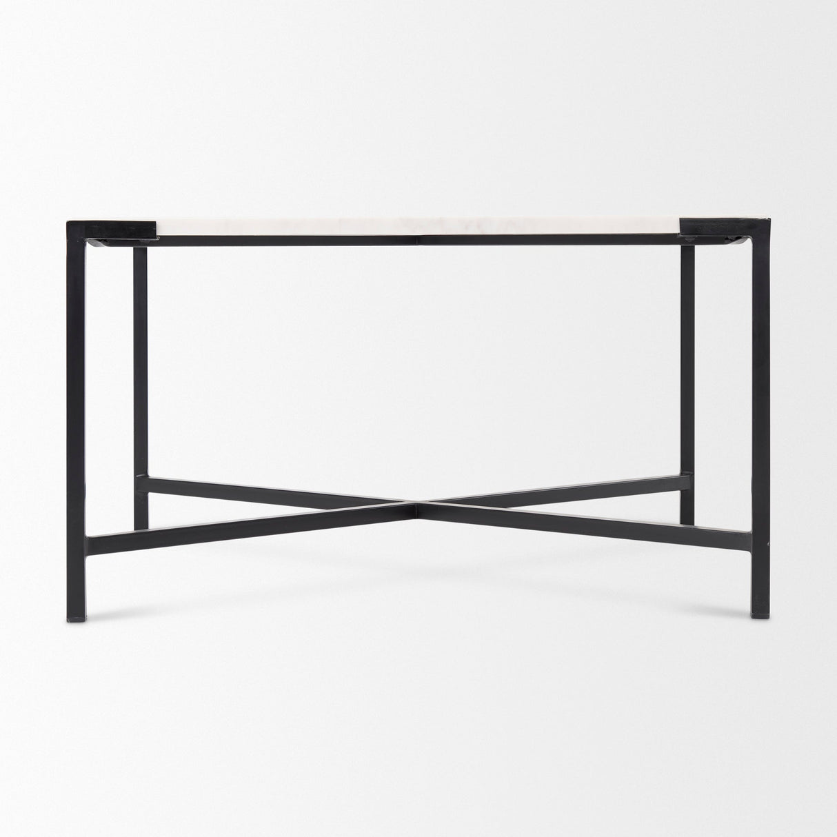 Lucas White Marble Top Black Metal Base Coffee Table by Mercana at Eve Furniture