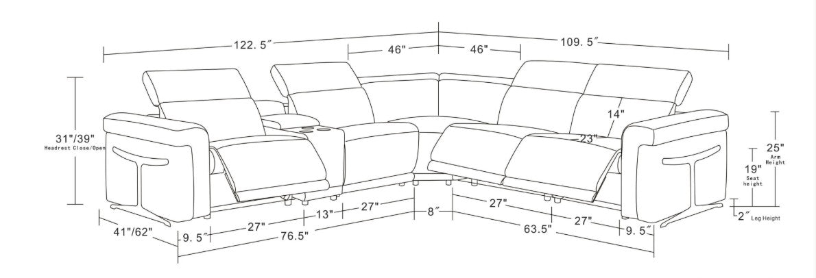 Lucca (L.T. Grey) 6-Piece Italian Power Reclining Sectional by New Era Innovations at Eve Furniture