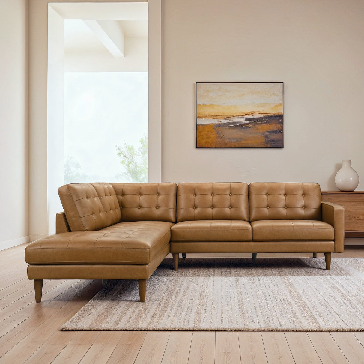 Lucco Genuine Tan Leather Left-Facing Sectional Sofa by Ashcroft Furniture at Eve Furniture