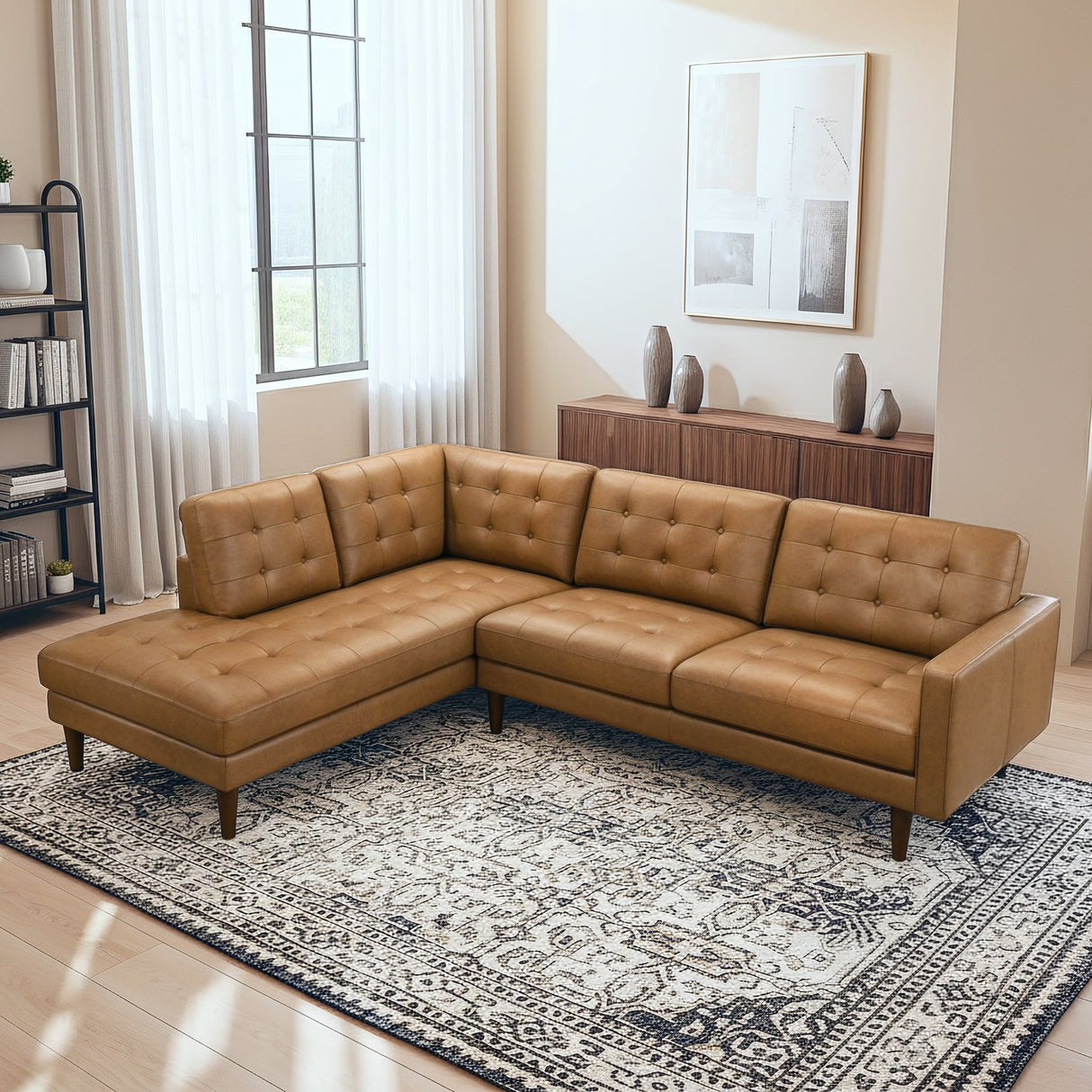 Lucco Genuine Tan Leather Left-Facing Sectional Sofa by Ashcroft Furniture at Eve Furniture