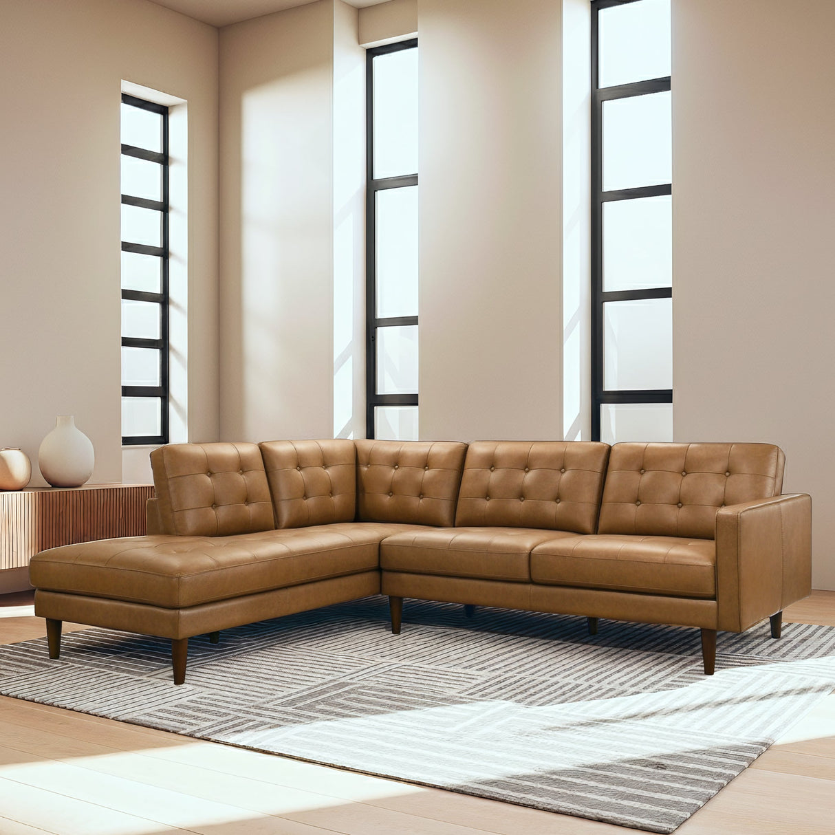 Lucco Genuine Tan Leather Left-Facing Sectional Sofa by Ashcroft Furniture at Eve Furniture