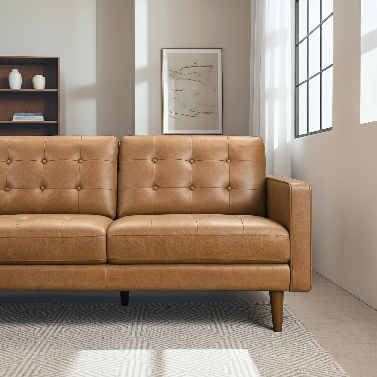 Lucco Genuine Tan Leather Left-Facing Sectional Sofa by Ashcroft Furniture at Eve Furniture