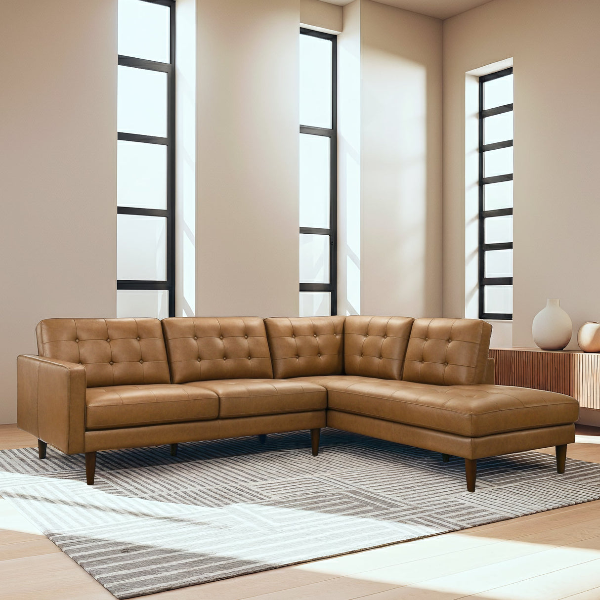 Lucco Genuine Tan Leather Right-Facing Sectional Sofa by Ashcroft Furniture at Eve Furniture