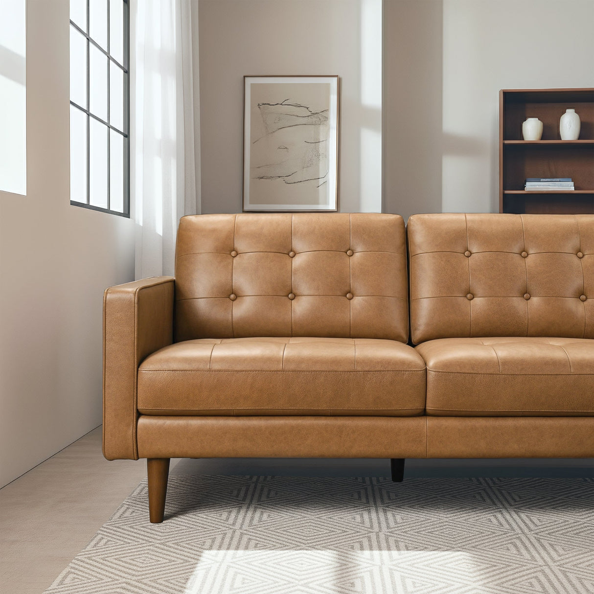 Lucco Genuine Tan Leather Right-Facing Sectional Sofa by Ashcroft Furniture at Eve Furniture