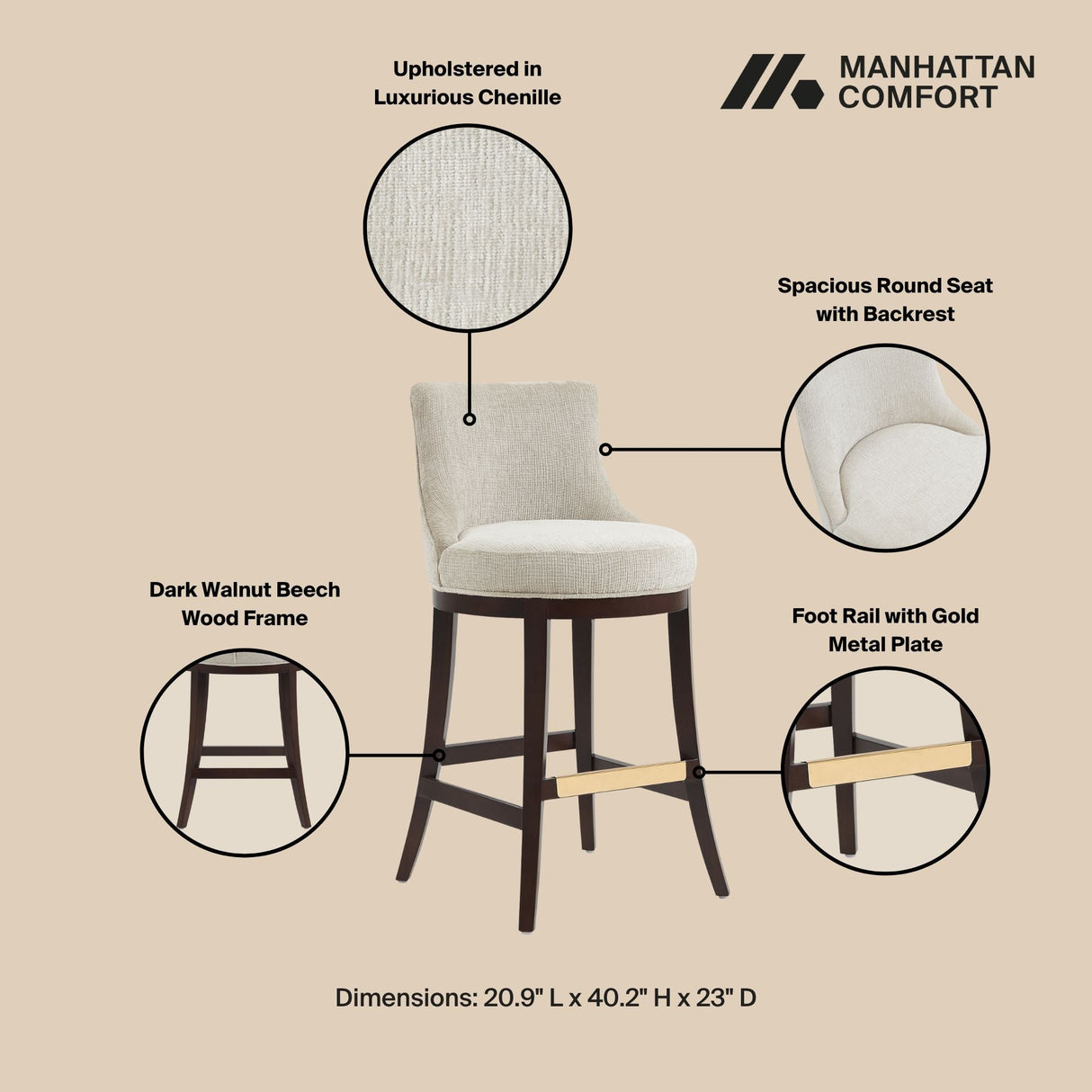 Lucia Barstool in Natural (set of 3) by Manhattan Comfort at Eve Furniture