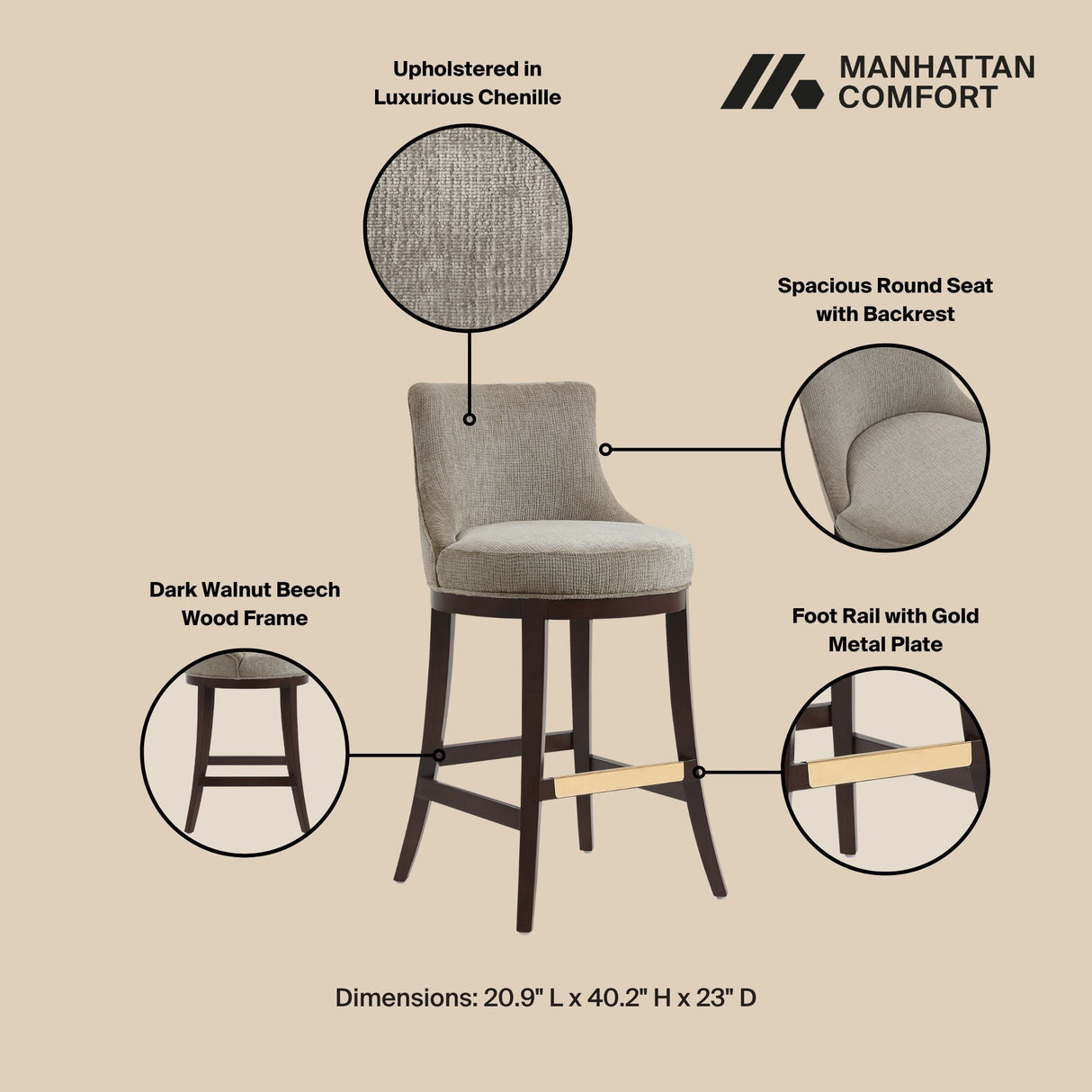 Lucia Barstool in Taupe (set of 2) by Manhattan Comfort at Eve Furniture