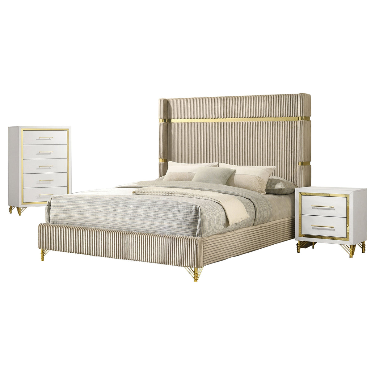 Lucia Beige And White 3-Piece Queen Bedroom Set by Coaster at Eve Furniture