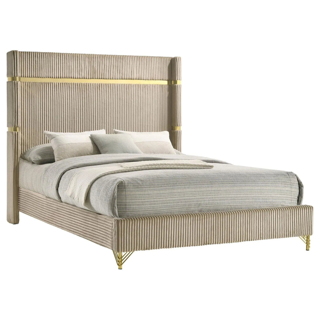 Lucia Beige Upholstered Eastern King Wingback Panel Bed by Coaster at Eve Furniture