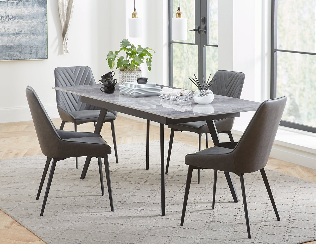 Lucia Extendable Stone Top Metal Leg Dining Table in Piedra and Black by Modus Furniture at Eve Furniture