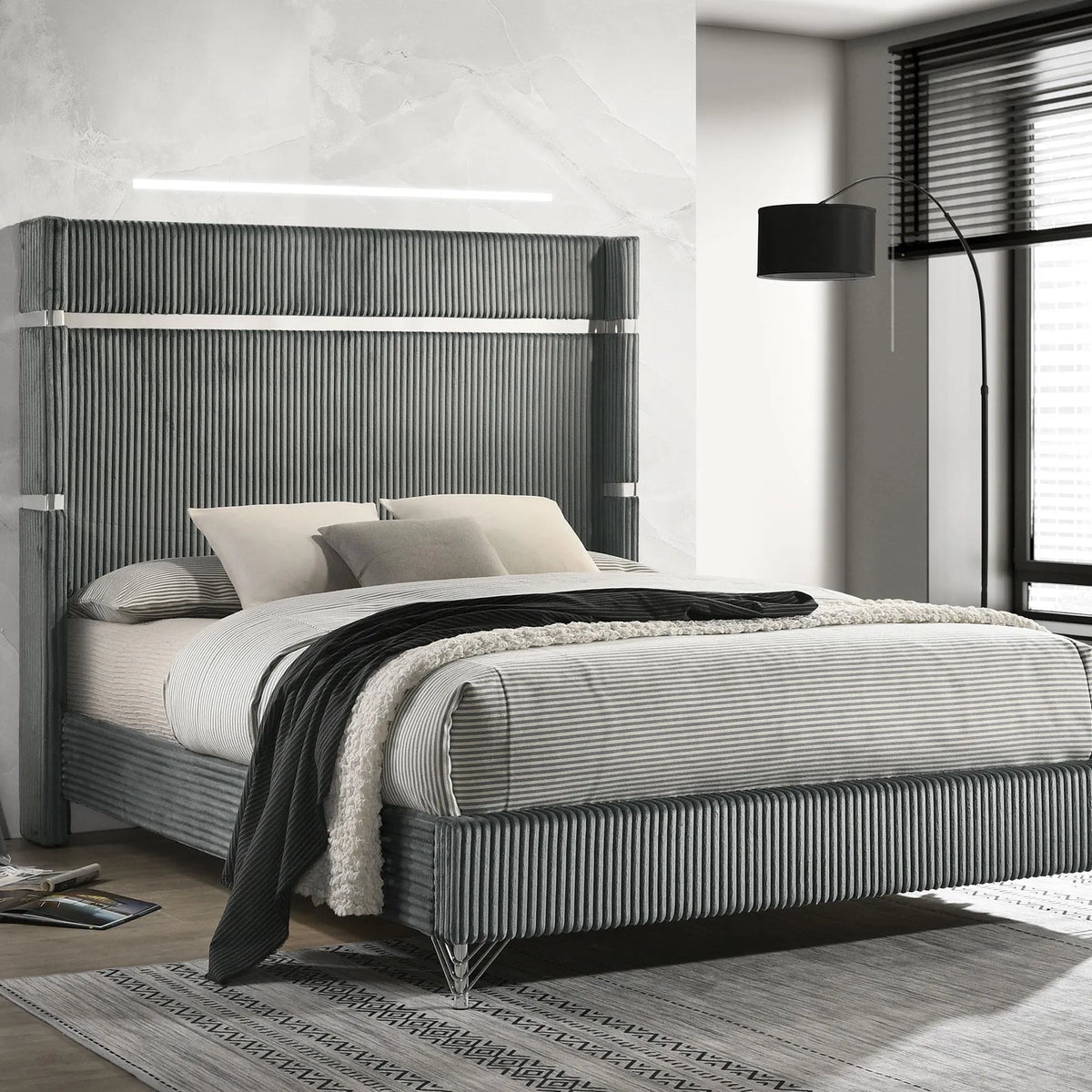 Lucia Gray 61-inch Upholstered Eastern King Panel Bed - Eve Furniture