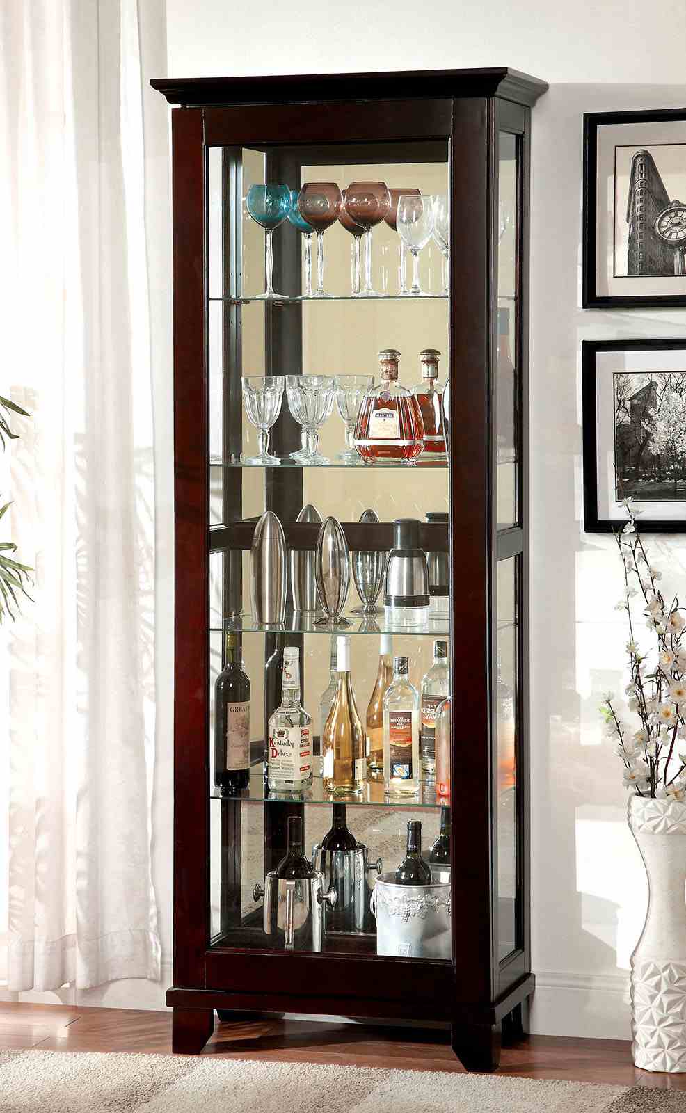 Ludden Dark Walnut Curio Cabinet by Furniture of America at Eve Furniture