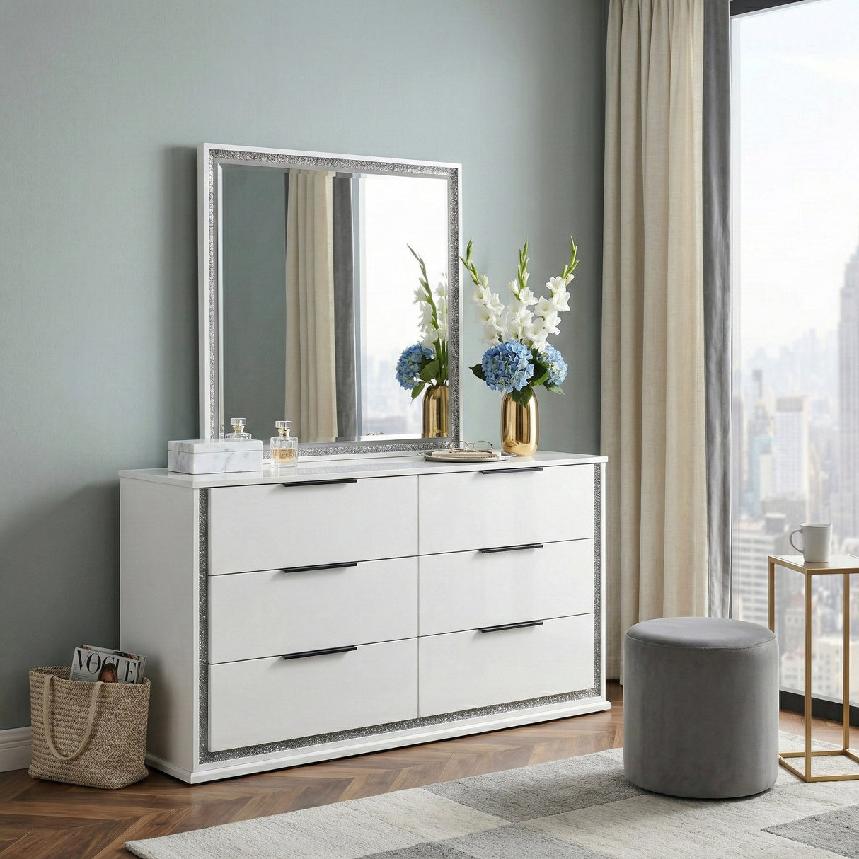 Lumin Pearl White Mirror by Homelegance at Eve Furniture