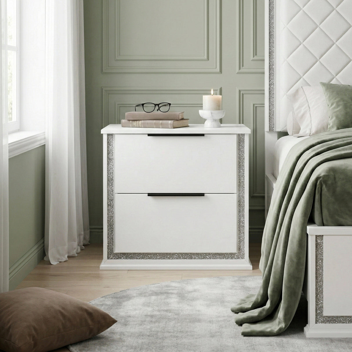 Lumin Pearl White Nightstand by Homelegance at Eve Furniture