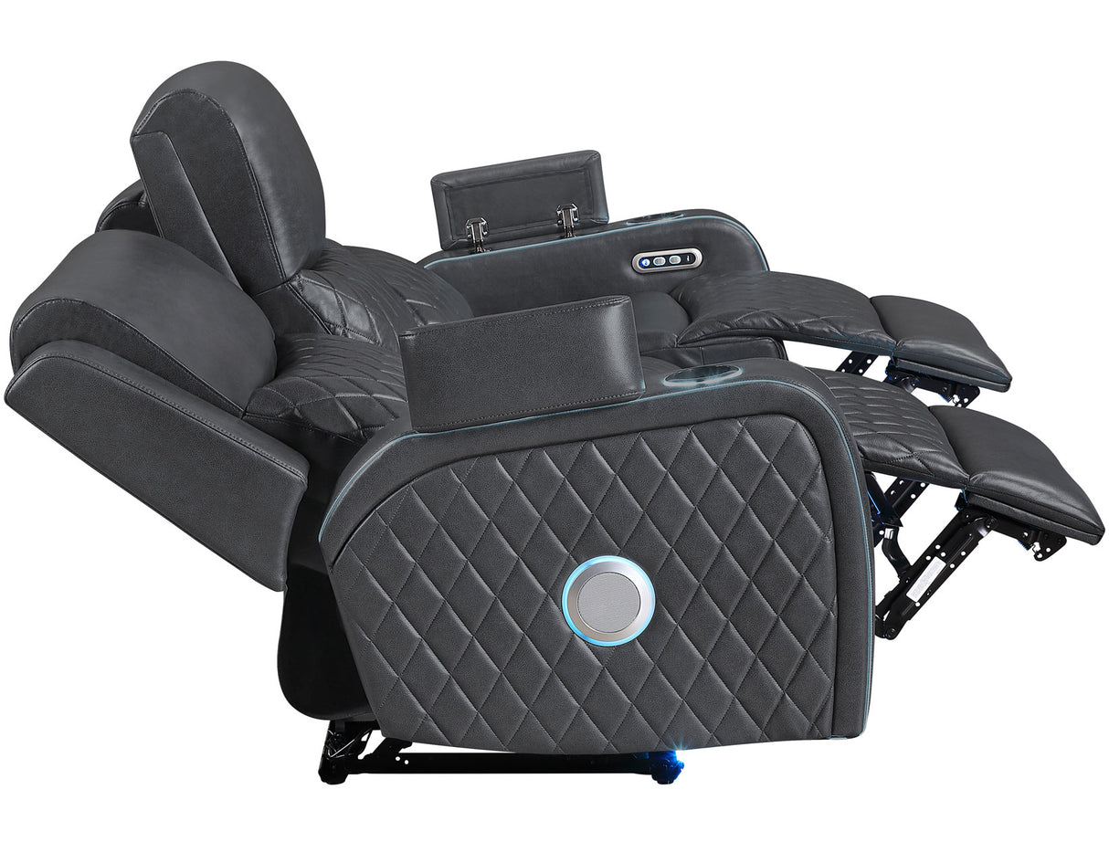 Luna Charcoal Vegan Leather 3-Piece Home Cinema Power Reclining Set by Steve Silver at Eve Furniture