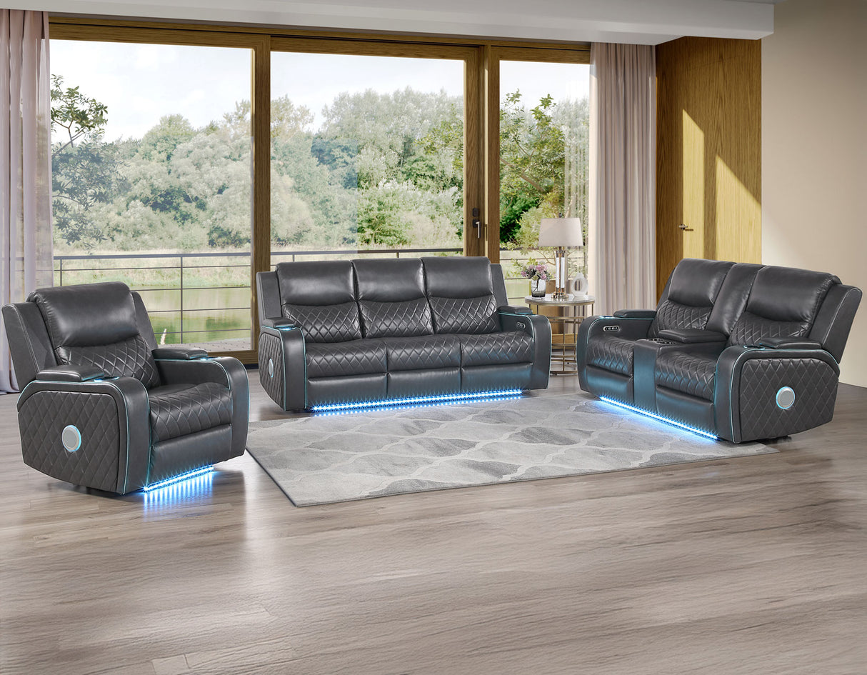 Luna Charcoal Vegan Leather 3-Piece Home Cinema Power Reclining Set by Steve Silver at Eve Furniture