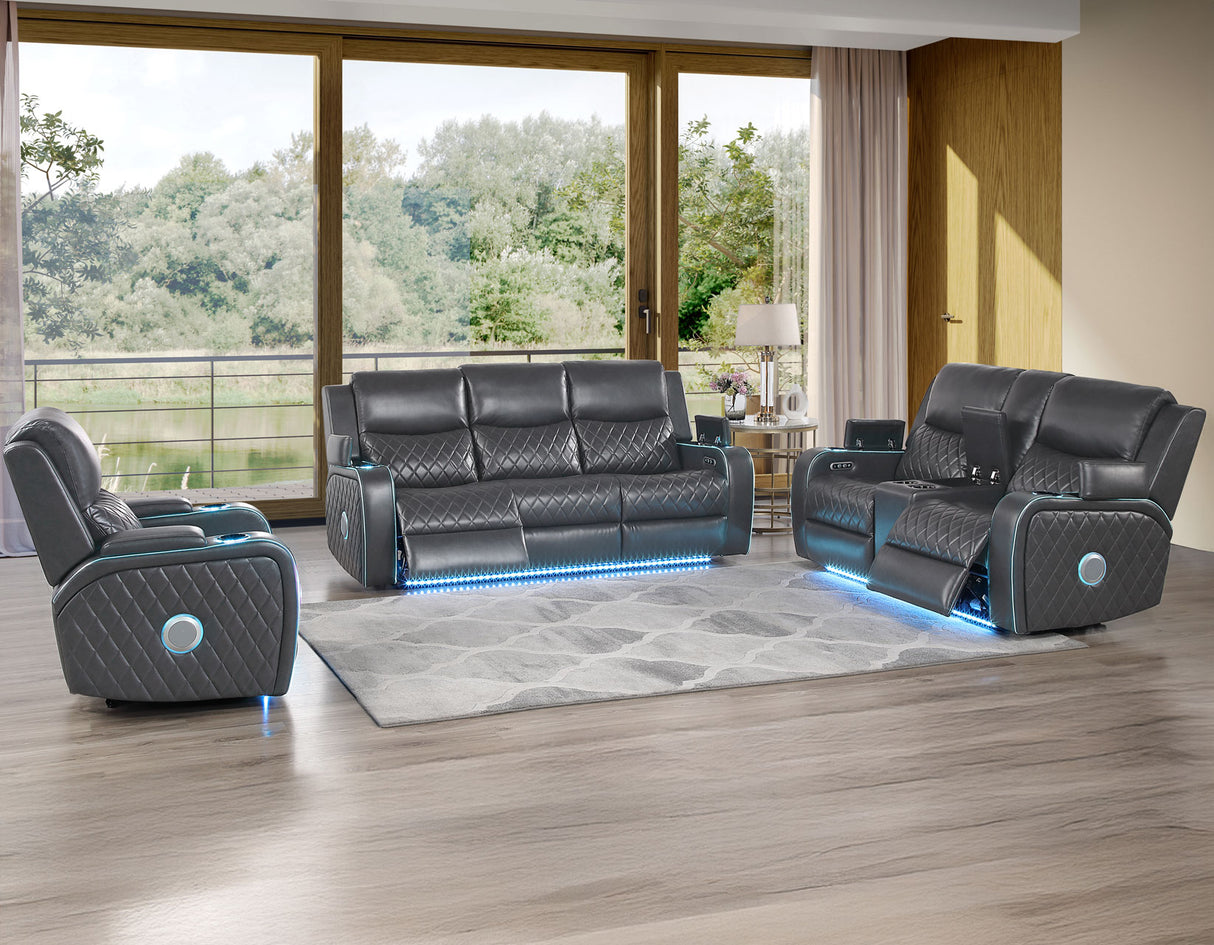 Luna Charcoal Vegan Leather 3-Piece Home Cinema Power Reclining Set by Steve Silver at Eve Furniture