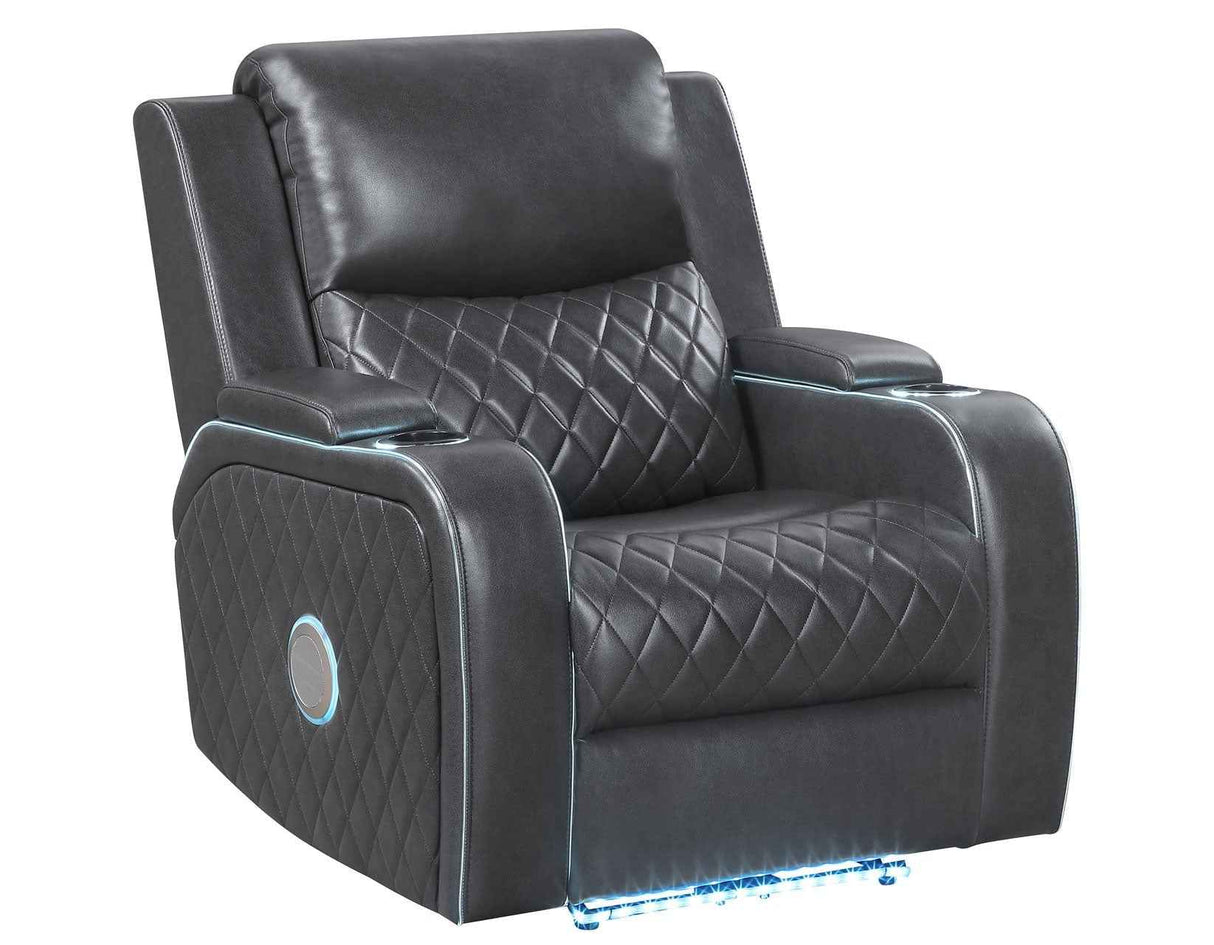 Luna Home Cinema Power Recliner, Charcoal Vegan Leather by Steve Silver at Eve Furniture