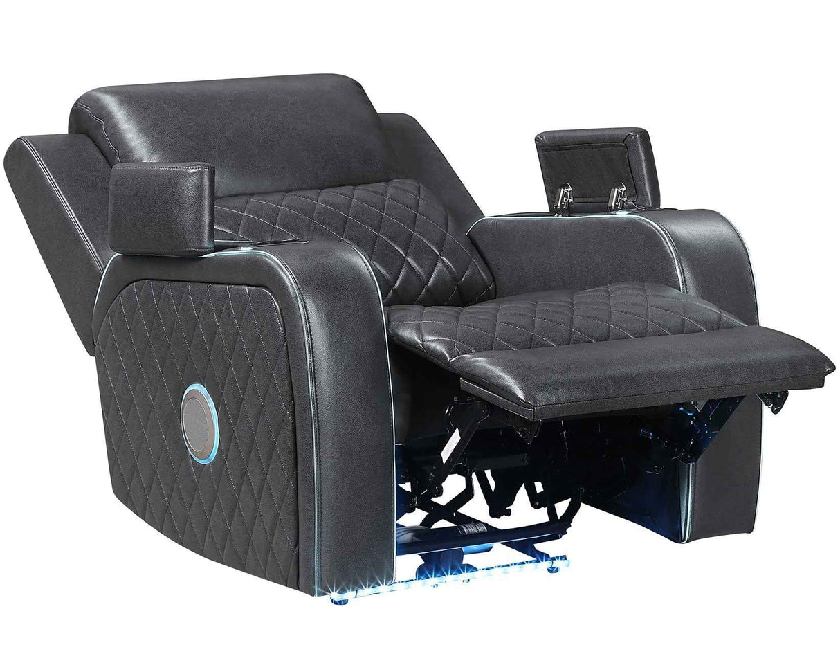 Luna Home Cinema Power Recliner, Charcoal Vegan Leather by Steve Silver at Eve Furniture