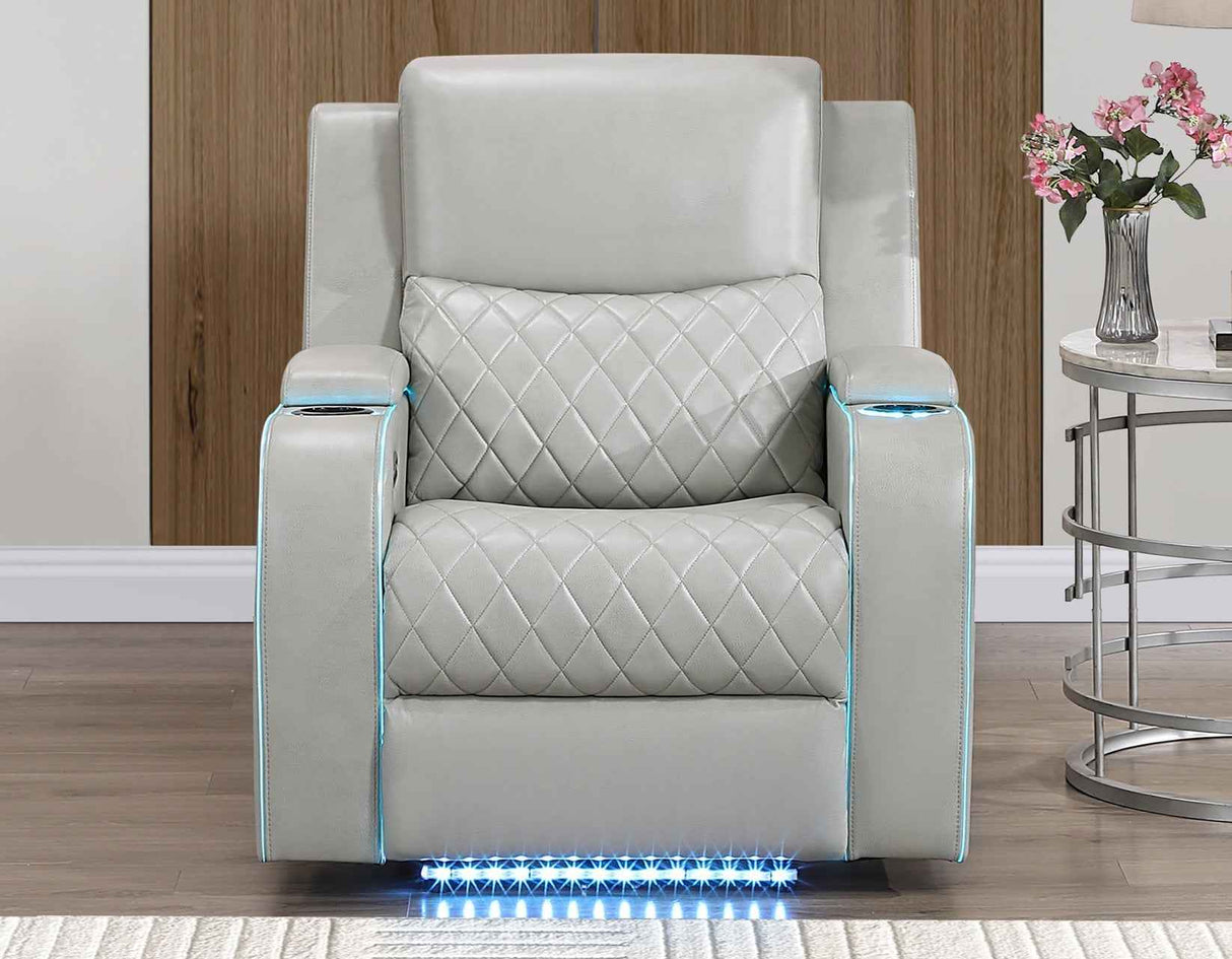 Luna Home Cinema Power Recliner, Ice Vegan Leather by Steve Silver at Eve Furniture