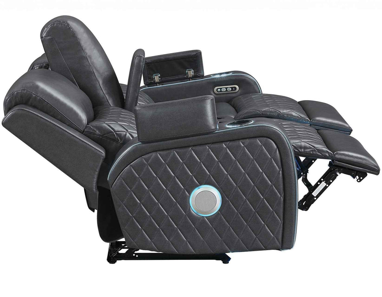 Luna Home Cinema Power Reclining Console Loveseat, Charcoal Vegan Leather by Steve Silver at Eve Furniture
