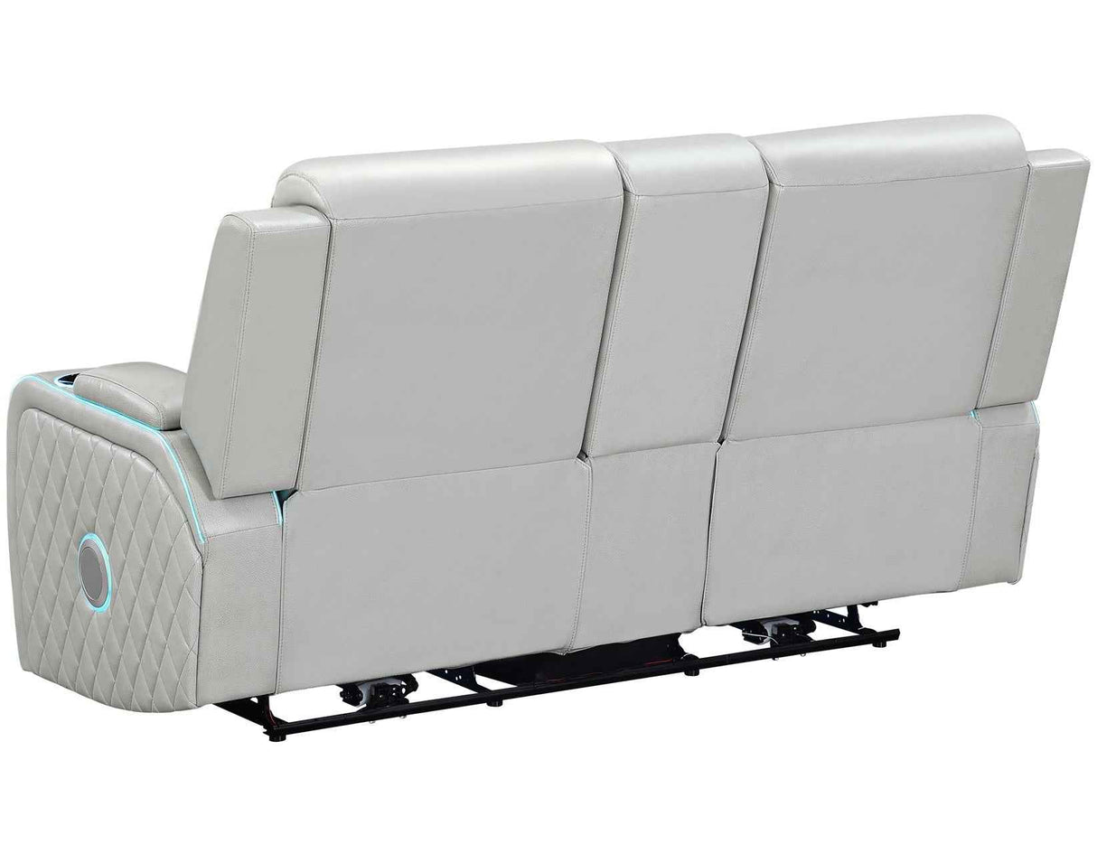 Luna Home Cinema Power Reclining Console Loveseat, Ice Vegan Leather by Steve Silver at Eve Furniture