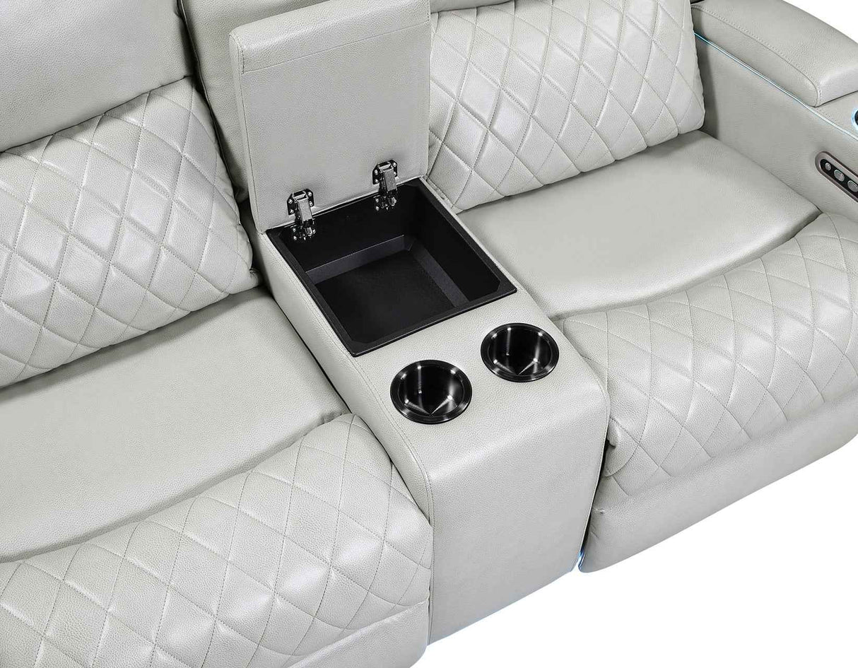 Luna Home Cinema Power Reclining Console Loveseat, Ice Vegan Leather by Steve Silver at Eve Furniture