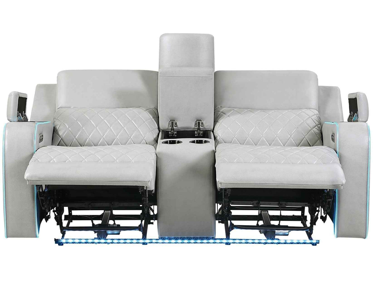 Luna Home Cinema Power Reclining Console Loveseat, Ice Vegan Leather by Steve Silver at Eve Furniture