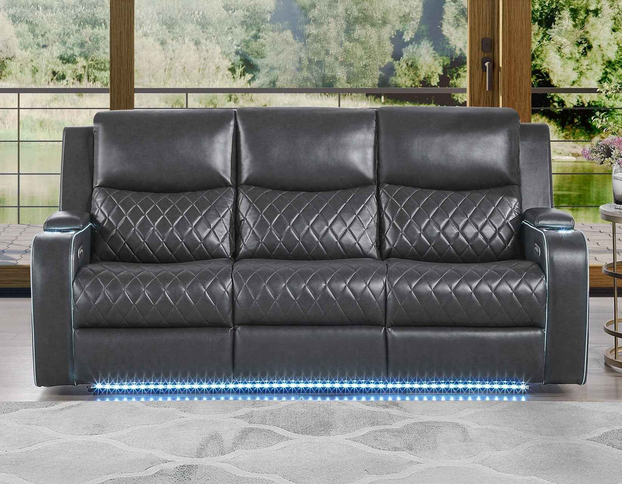 Luna Home Cinema Power Reclining Sofa, Charcoal Vegan Leather by Steve Silver at Eve Furniture