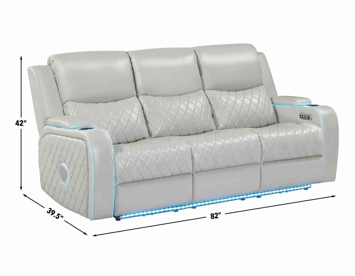 Luna Home Cinema Power Reclining Sofa, Ice Vegan Leather by Steve Silver at Eve Furniture