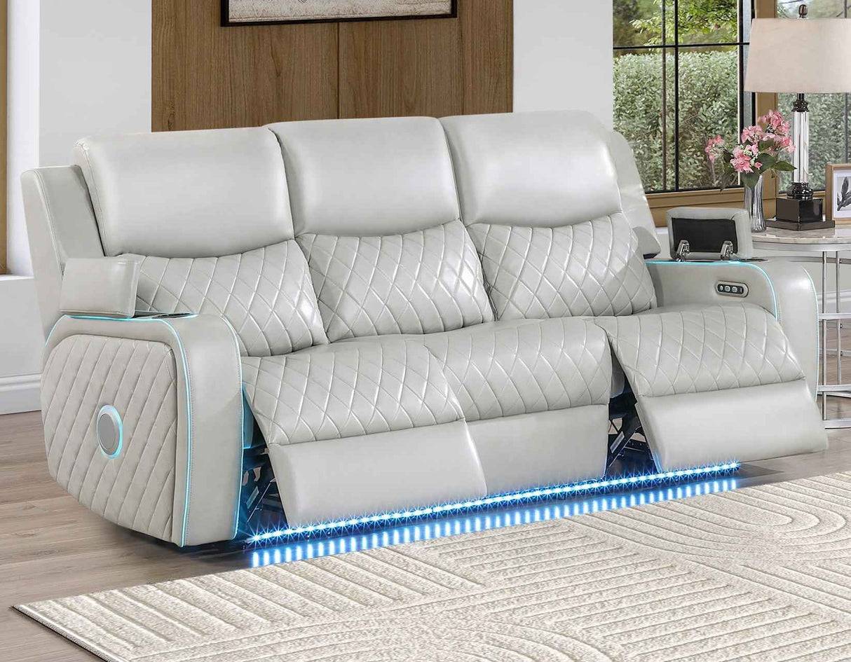 Luna Home Cinema Power Reclining Sofa, Ice Vegan Leather by Steve Silver at Eve Furniture