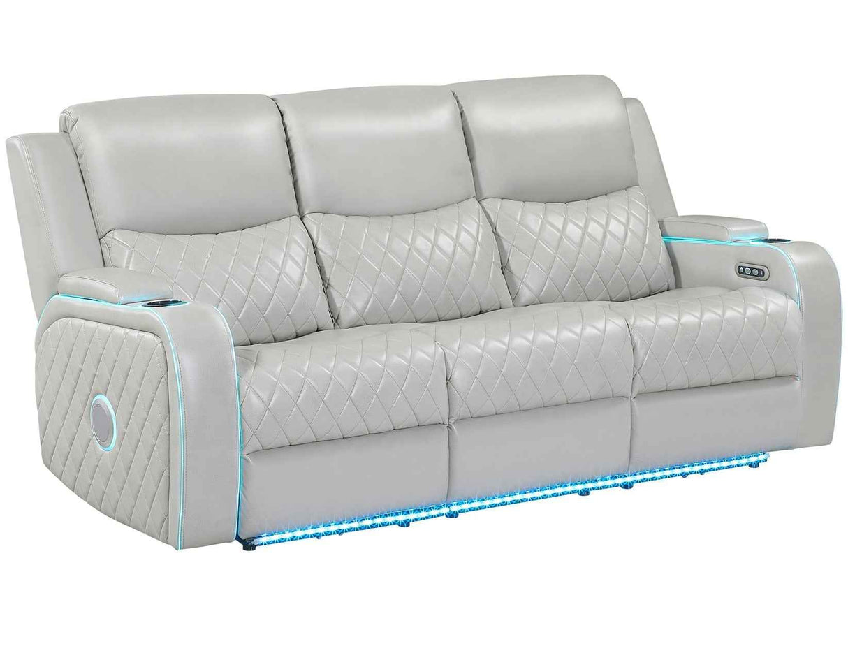 Luna Home Cinema Power Reclining Sofa, Ice Vegan Leather by Steve Silver at Eve Furniture