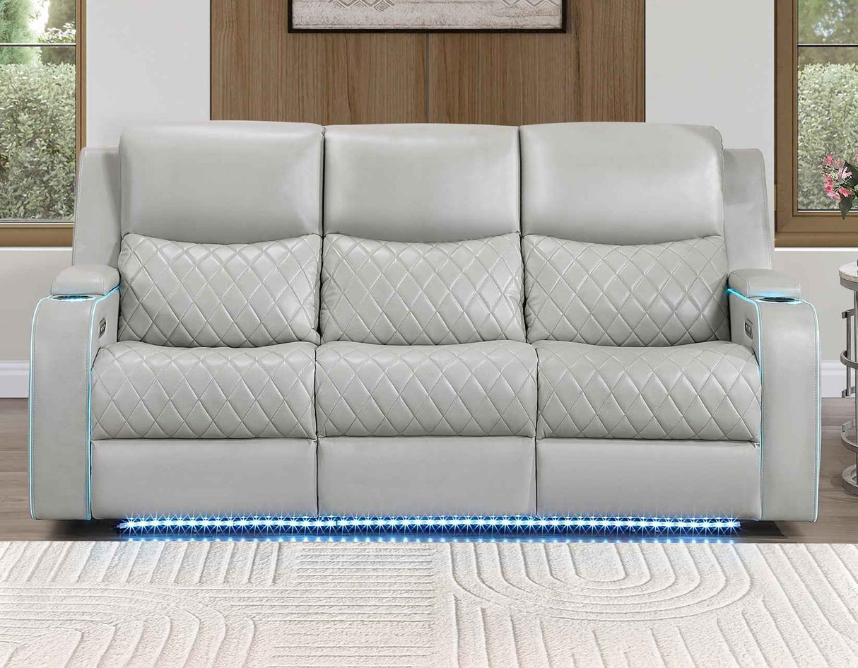 Luna Home Cinema Power Reclining Sofa, Ice Vegan Leather by Steve Silver at Eve Furniture