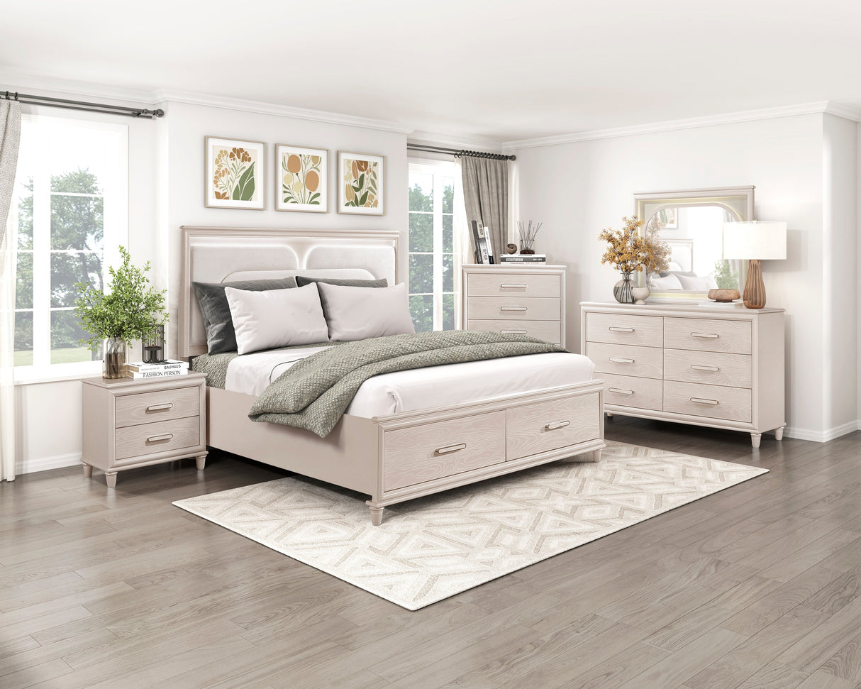 Lunaris Beige Queen Platform Bed with Footboard Storage by Homelegance at Eve Furniture
