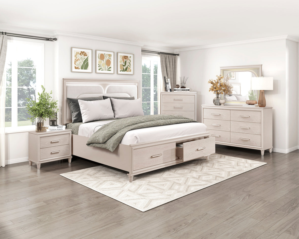 Lunaris Beige Queen Platform Bed with Footboard Storage by Homelegance at Eve Furniture