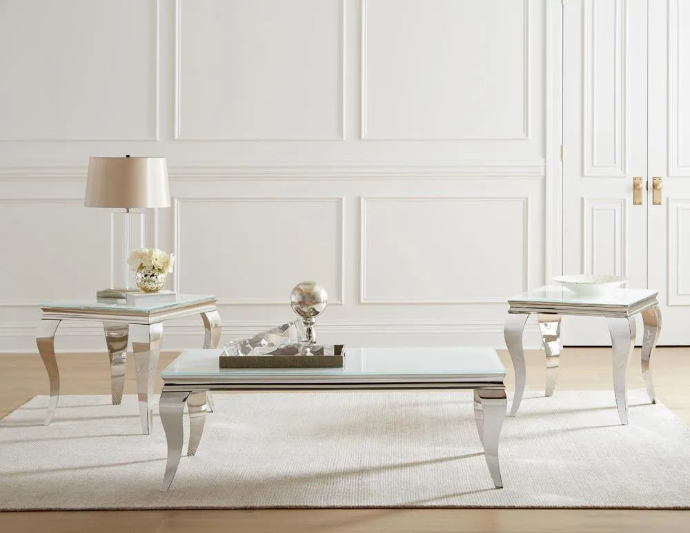 Luna White/Chrome Square End Table by Coaster at Eve Furniture
