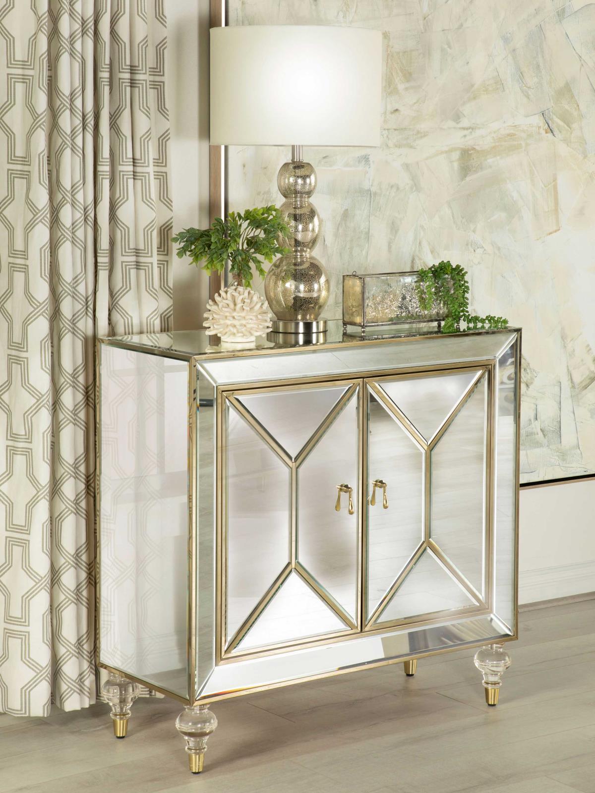 Lupin Mirror/Champagne 2-Door Accent Cabinet by Coaster at Eve Furniture