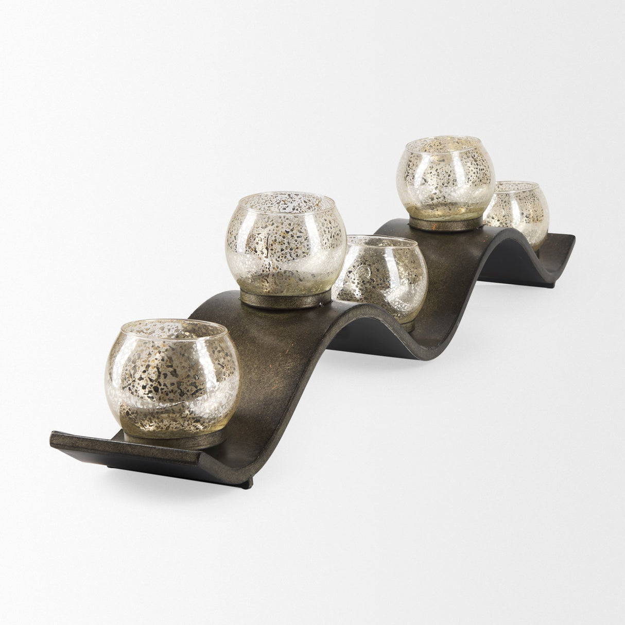 Lux Copper Metal Five Hurricane Glass Holder Table Candle Holder by Mercana at Eve Furniture