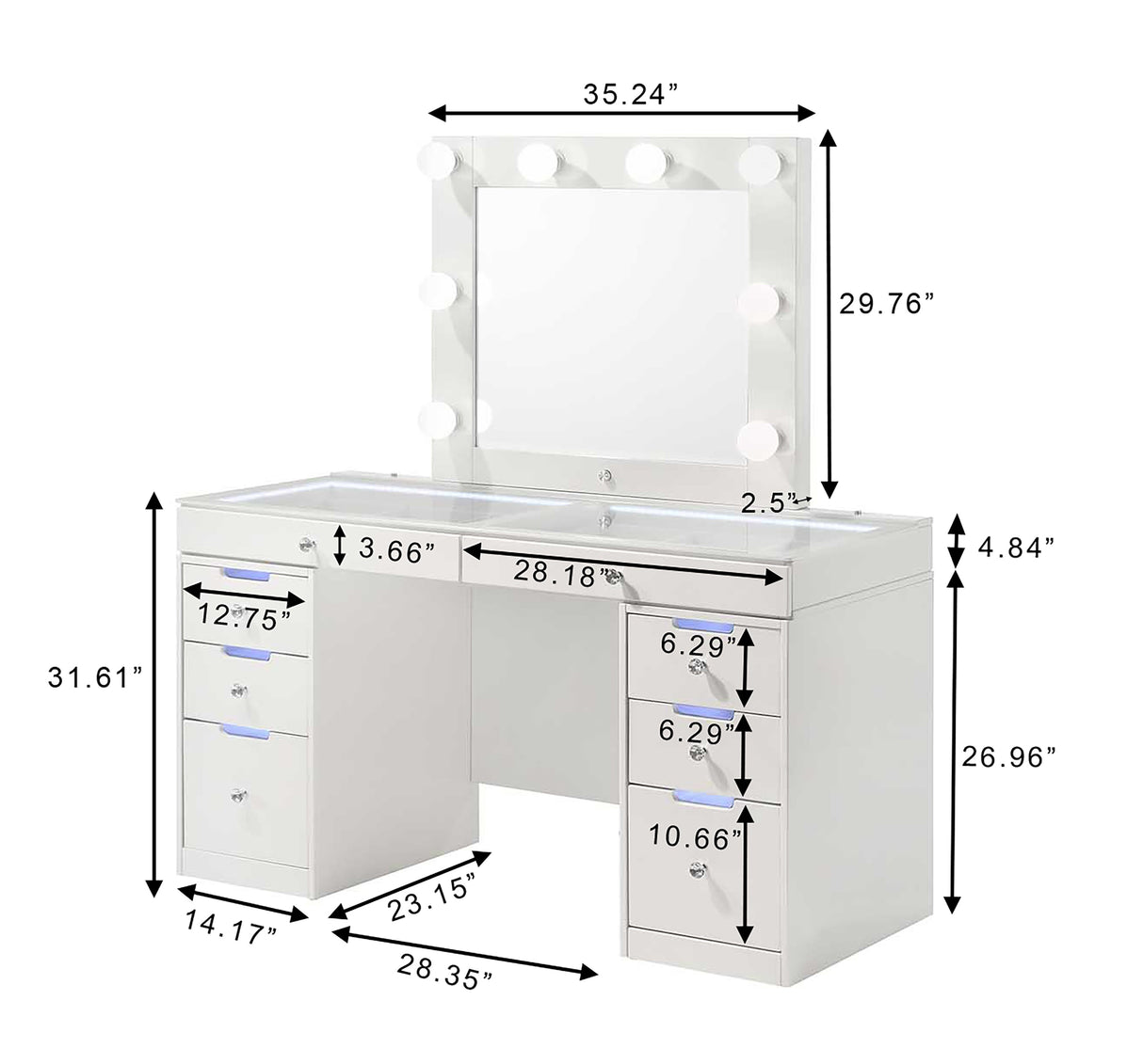 Luxo White Vanity Set w/LED Mirror & Stool