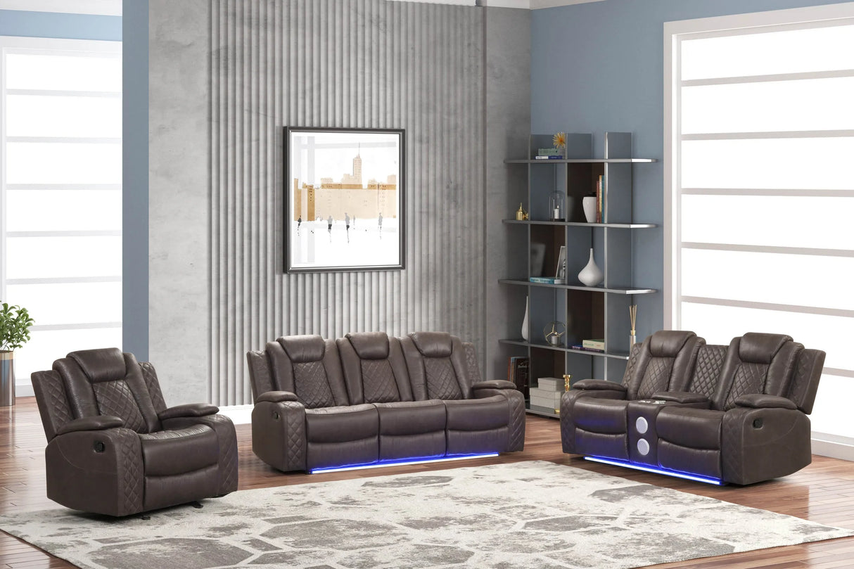 Luz Chocolate 3-Piece Reclining Living Room Set by Happy Homes at Eve Furniture