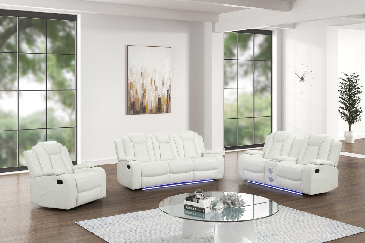 Luz White 3-Piece Reclining Living Room Set by Happy Homes at Eve Furniture