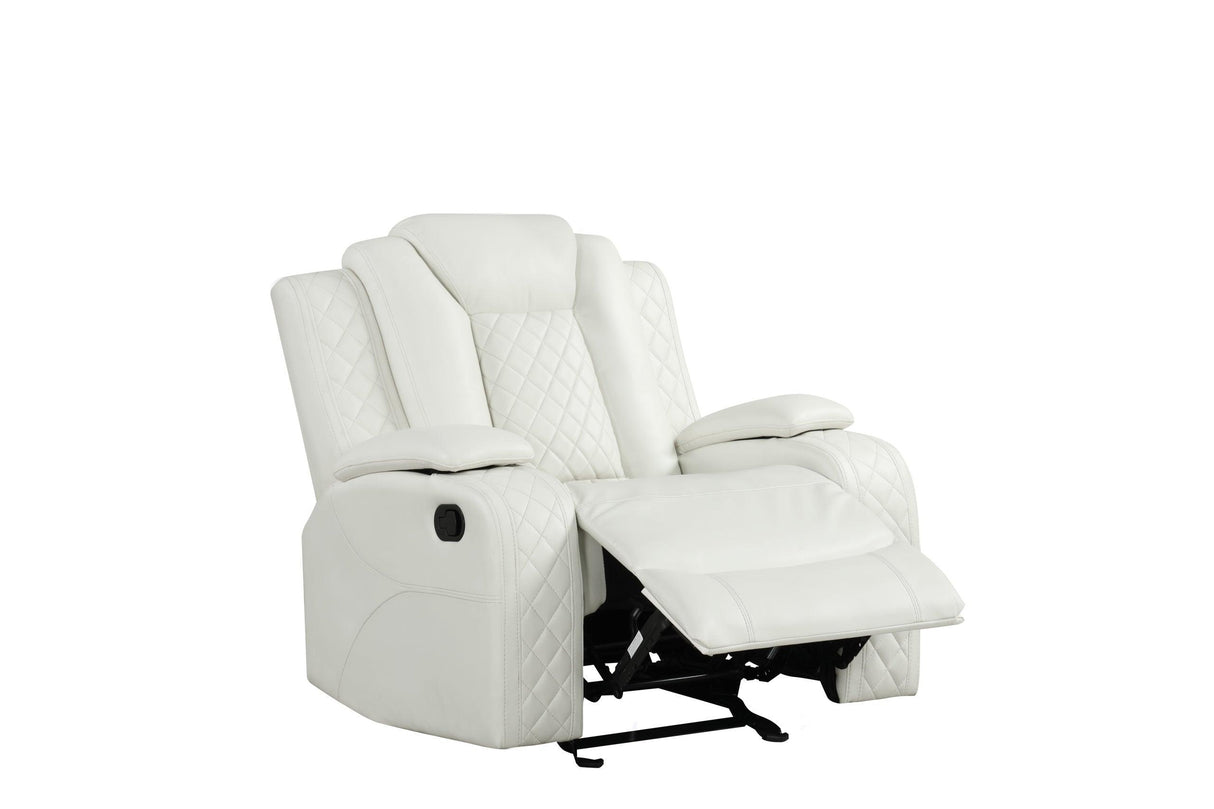 Luz White 3-Piece Reclining Living Room Set by Happy Homes at Eve Furniture