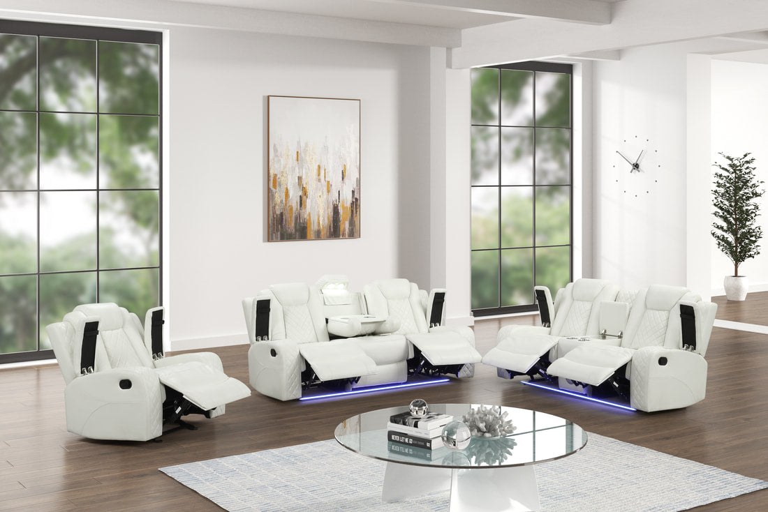 Luz White 3-Piece Reclining Living Room Set by Happy Homes at Eve Furniture